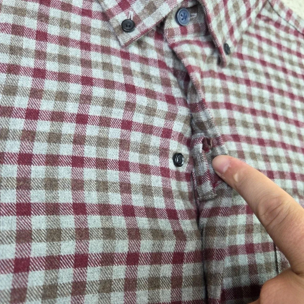 Johnnie-O Hangin out Flannel Shirt Mens L Red Gingham Check Long Sleeve Button